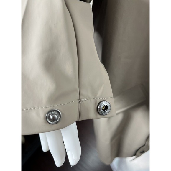RAINS Brand Unisex Sz Large Classic Taupe Long Waterproof Rain Jacket Snap Front - Picture 11 of 15